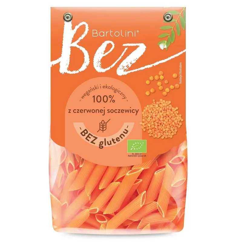 Makaron proteinowy penne z czerwonej soczewicy BIO 250 g – bezglutenowy, wegański