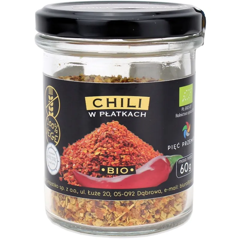 Chili Płatki Bezglutenowe BIO 60 g – Aromatyczne i Pikantne | PIĘĆ PRZEMIAN