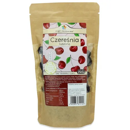 Czereśnia Suszona Bez Dodatku Cukrów Bezglutenowa 250 g – Pięć Przemian