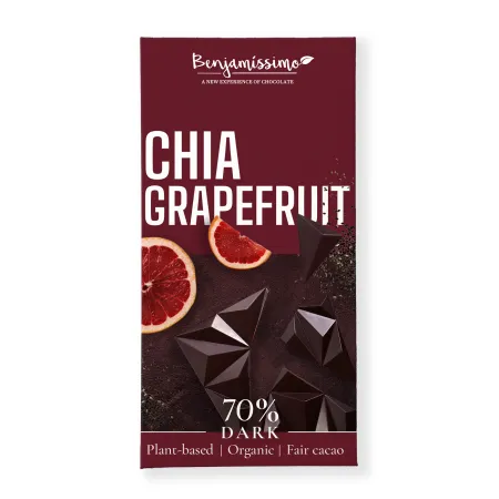 Czekolada Gorzka Chia - Grejpfrut BIO | Bezglutenowa, Wegańska | BENJAMISSIMO - 60 g