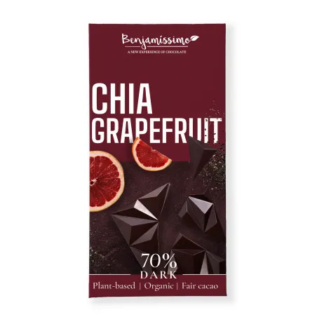 Czekolada Gorzka Chia - Grejpfrut BIO | Bezglutenowa, Wegańska | BENJAMISSIMO - 60 g