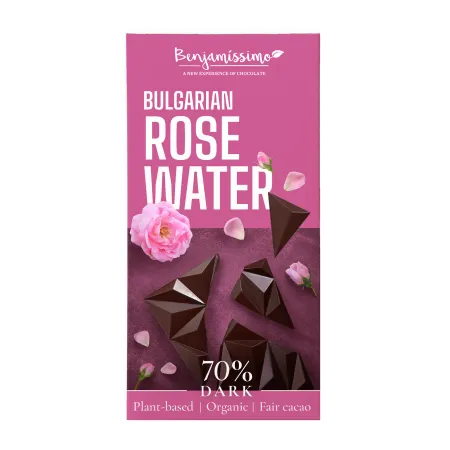 Czekolada Gorzka z Wodą Różaną BIO | Bezglutenowa, Wegańska | BENJAMISSIMO - 60 g