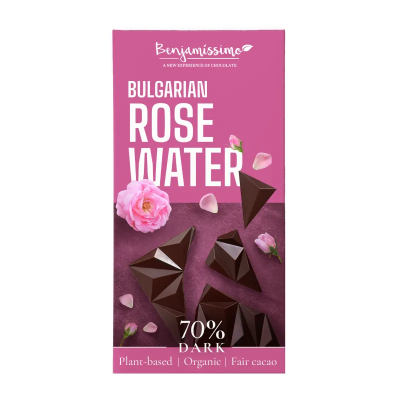 Czekolada Gorzka z Wodą Różaną BIO | Bezglutenowa, Wegańska | BENJAMISSIMO - 60 g