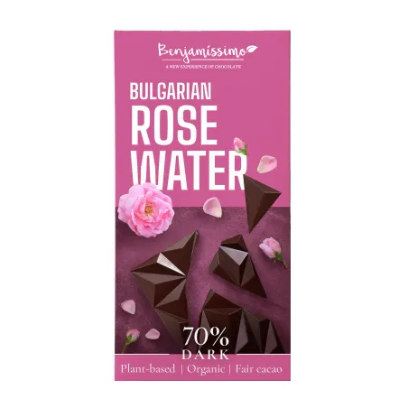 Czekolada Gorzka z Wodą Różaną BIO | Bezglutenowa, Wegańska | BENJAMISSIMO - 60 g