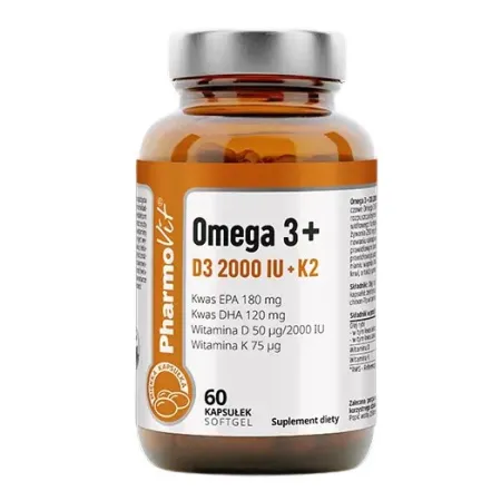 Omega 3 + D3 + K2 | Bezglutenowy Suplement | 60 Kapsułek | Pharmovit