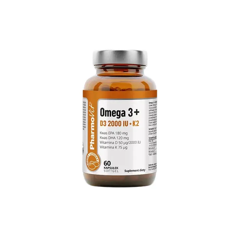 Omega 3 + D3 + K2 | Bezglutenowy Suplement | 60 Kapsułek | Pharmovit