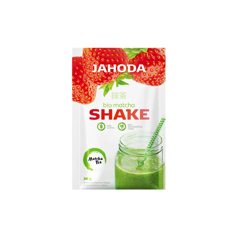 Bezglutenowy shake z matchą i truskawkami BIO – Amylon 30 g