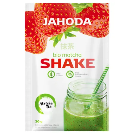 Bezglutenowy shake z matchą i truskawkami BIO – Amylon 30 g