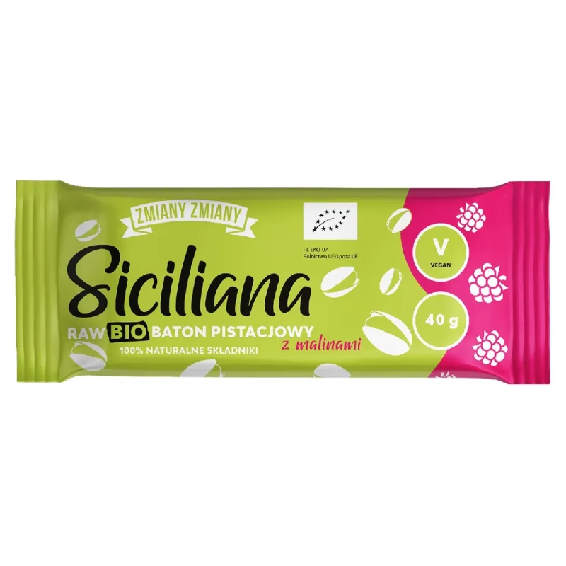 Baton Pistacjowy z Malinami Siciliana Raw BIO 40 g – Zmiany Zmiany