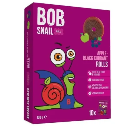 Rolki jabłko–czarna porzeczka 100 g – Bob Snail zdrowa przekąska