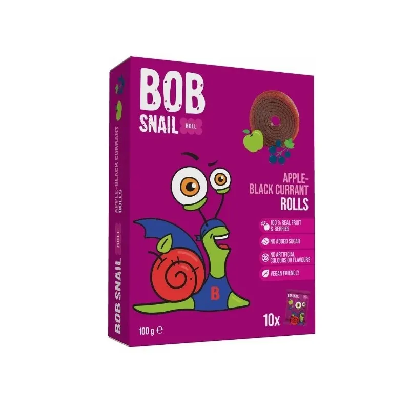 Rolki jabłko–czarna porzeczka 100 g – Bob Snail zdrowa przekąska