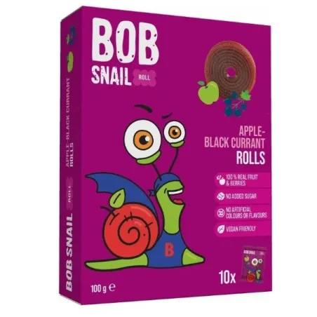 Rolki jabłko–czarna porzeczka 100 g – Bob Snail zdrowa przekąska
