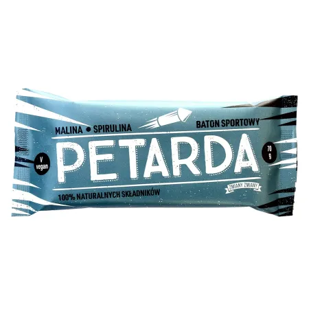 Baton Petarda 70 g – bakaliowy z maliną i spiruliną, bezglutenowy