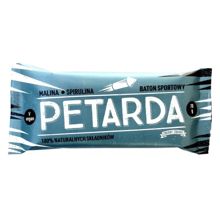 Baton Petarda 70 g – bakaliowy z maliną i spiruliną, bezglutenowy