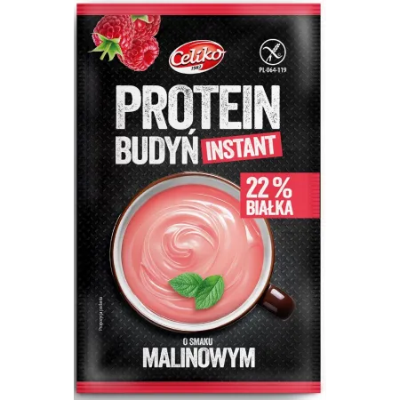 Budyń proteinowy instant o smaku malinowym bezglutenowy 40 g – Celiko