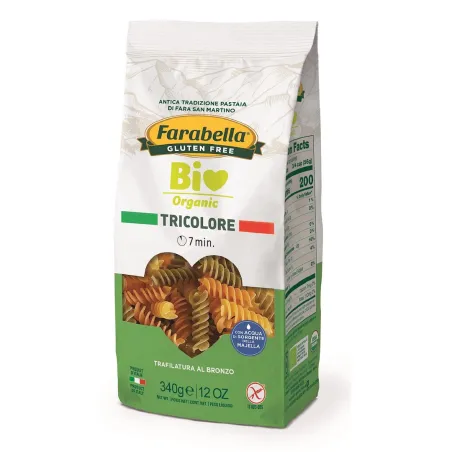 Makaron kukurydziano-ryżowy trójkolorowy świderki bezglutenowy BIO 340 g – Farabella