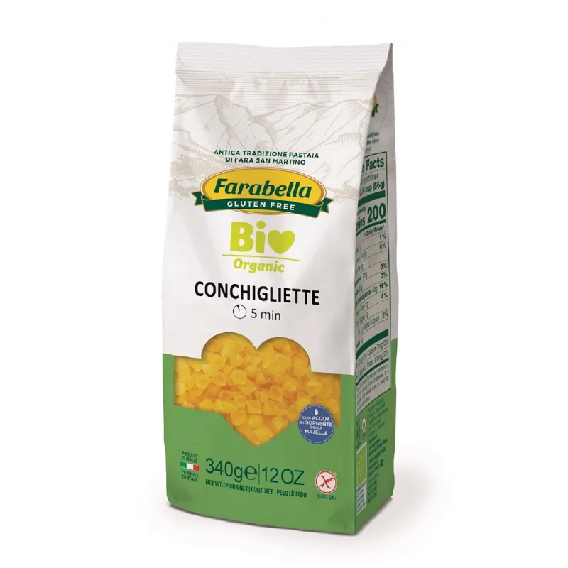 Makaron kukurydziano-ryżowy conchigliette bezglutenowy BIO 340 g – Farabella