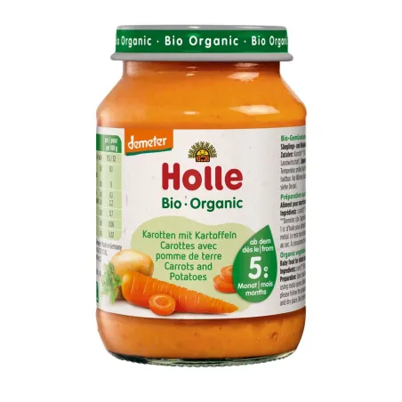 Marchew – Ziemniak bez dodatku cukrów, bezglutenowy od 5. miesiąca, Demeter BIO 190 g – Holle