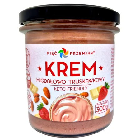 Krem migdałowo-czekoladowo-truskawkowy bez dodatku cukrów, bezglutenowy, keto 300 g – Pięć Przemian