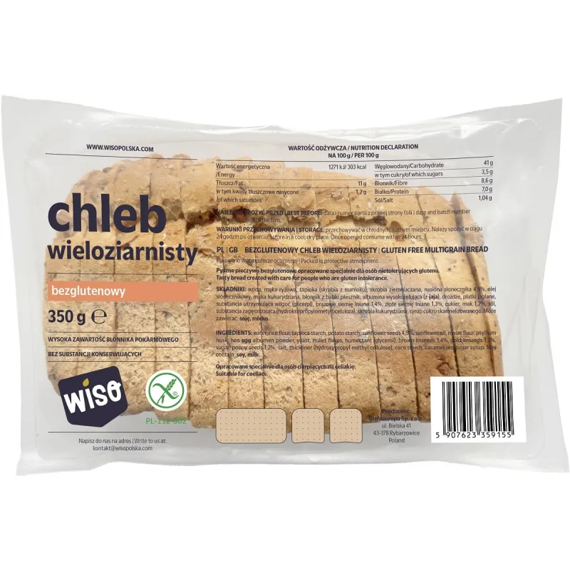 Chleb wieloziarnisty krojony bezglutenowy 350 g – WISO