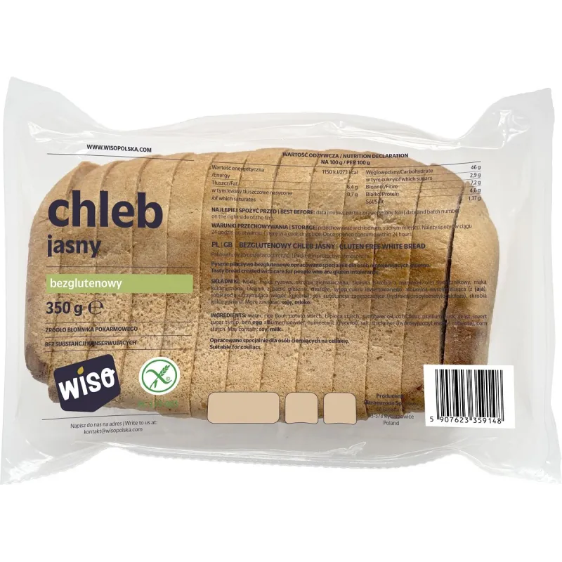 Chleb jasny krojony bezglutenowy 350 g – WISO