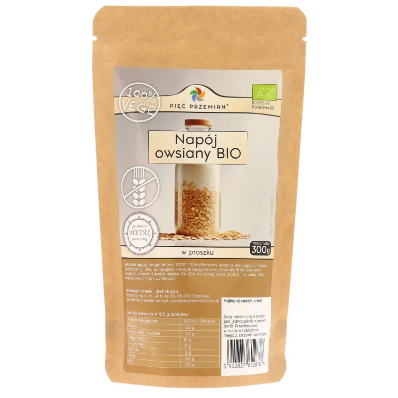 NAPÓJ OWSIANY W PROSZKU BEZGLUTENOWY BIO 300 g - PIĘĆ PRZEMIAN