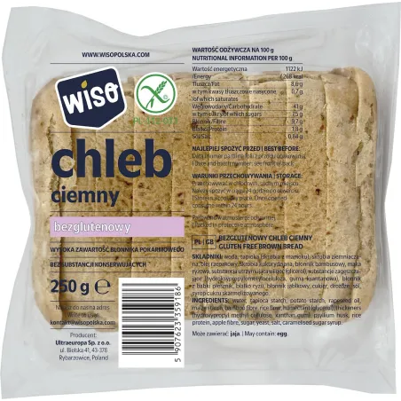 CHLEB CIEMNY KROJONY BEZGLUTENOWY 250 g - WISO