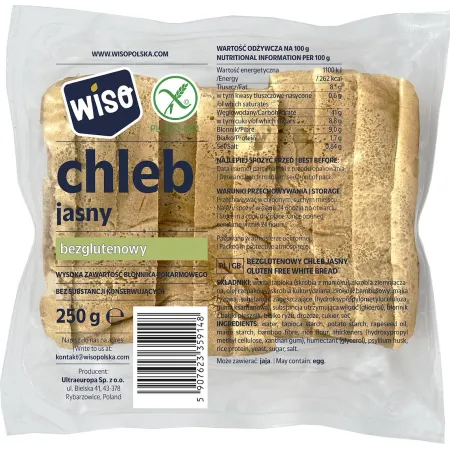 CHLEB JASNY KROJONY BEZGLUTENOWY 250 g - WISO