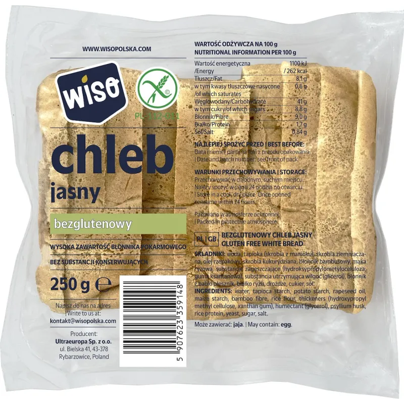 Chleb Jasny Krojony Bezglutenowy 250 g Wiso