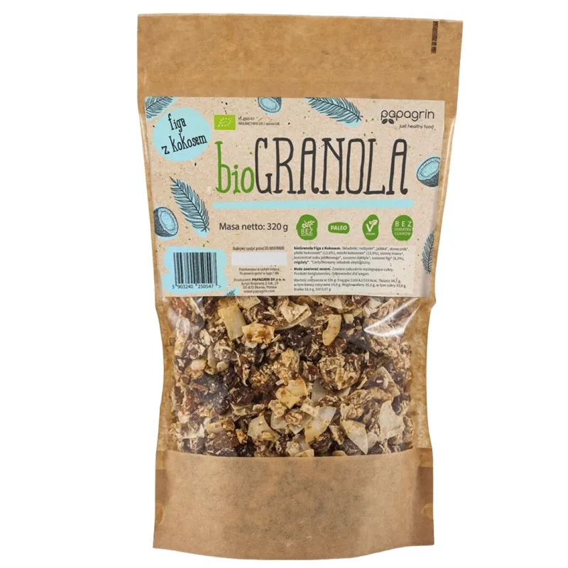 Granola Figa z Kokosem BIO 320 g - Bez Cukru, Bezglutenowa