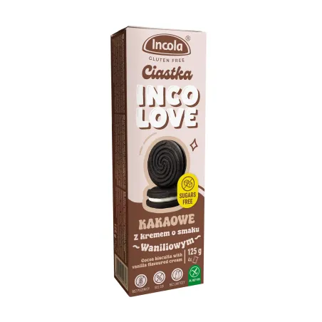 CIASTKA MARKIZY KAKAOWE Z KREMEM O SMAKU WANILIOWYM BEZ CUKRU BEZGLUTENOWE 125 g - INCOLA