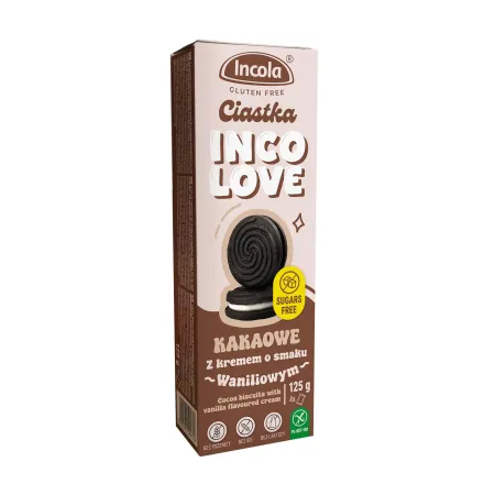 CIASTKA MARKIZY KAKAOWE Z KREMEM O SMAKU WANILIOWYM BEZ CUKRU BEZGLUTENOWE 125 g - INCOLA