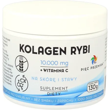 KOLAGEN RYBI + WITAMINA C W PROSZKU BEZGLUTENOWY 130 g - PIĘĆ PRZEMIAN