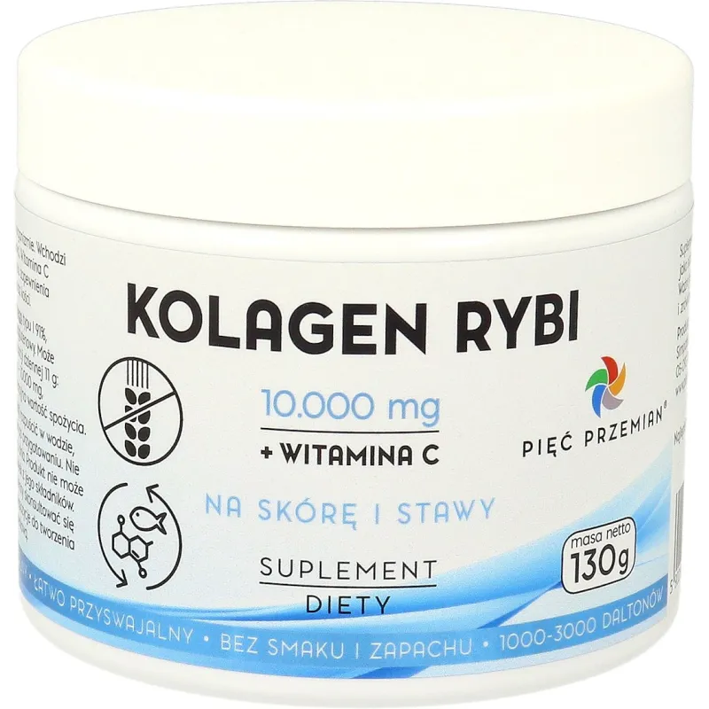 KOLAGEN RYBI + WITAMINA C W PROSZKU BEZGLUTENOWY 130 g - PIĘĆ PRZEMIAN