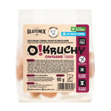 CIASTKA OWSIANE Z ŻURAWINĄ I JABŁKIEM BEZ DODATKU CUKRÓW BEZGLUTENOWE O!KRUCHY 90 g - GLUTENEX