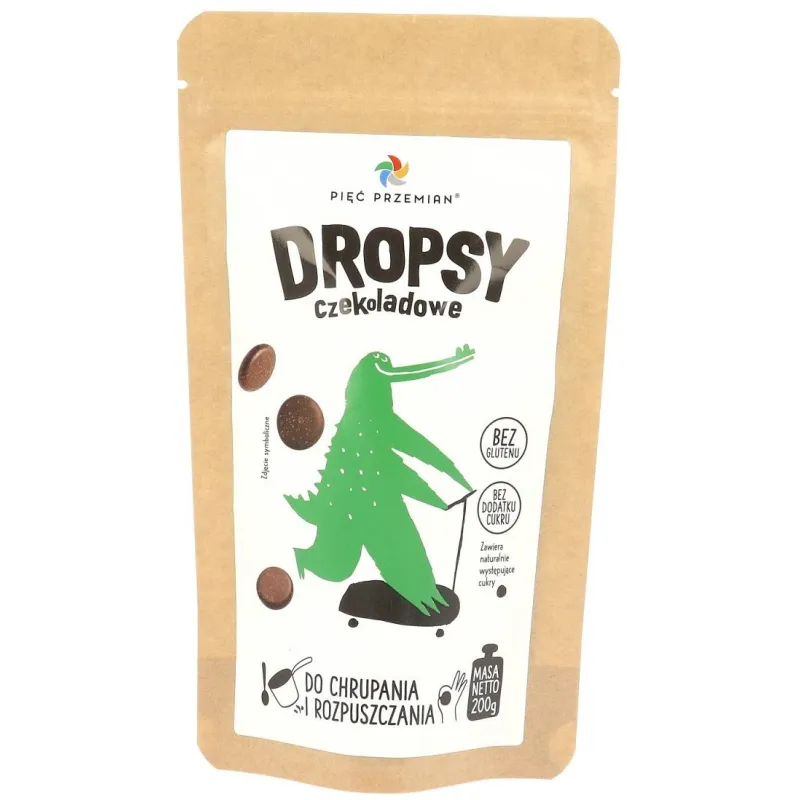 DROPSY CZEKOLADOWE BEZ DODATKU CUKRÓW BEZGLUTENOWE 200 g - PIĘĆ PRZEMIAN
