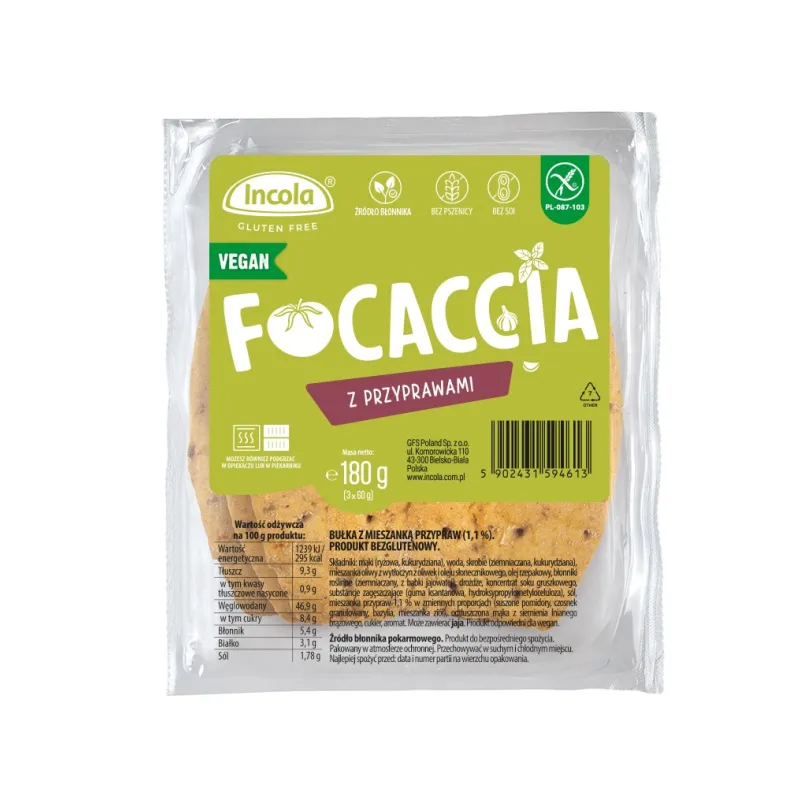 BUŁKI FOCACCIA Z PRZYPRAWAMI BEZGLUTENOWE (3 szt.) 180 g - INCOLA