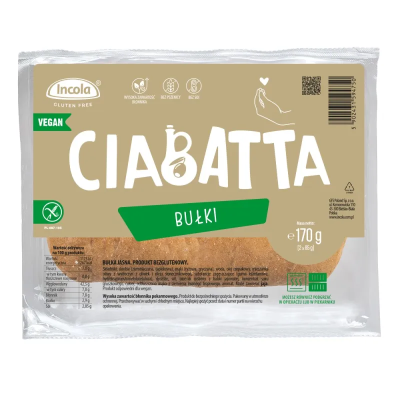 BUŁKI CIABATTA BEZGLUTENOWE (2 szt.) 170 g - INCOLA