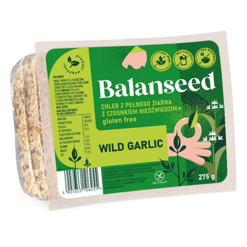 CHLEB Z PEŁNEGO ZIARNA Z CZOSNKIEM NIEDŹWIEDZIM KROJONY BEZGLUTENOWY 275 g - BALVITEN