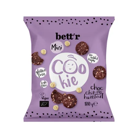 CIASTKA Z CZEKOLADĄ I ORZECHAMI LASKOWYMI BEZ DODATKU CUKRÓW BEZGLUTENOWE BIO 100 g - BETT'R