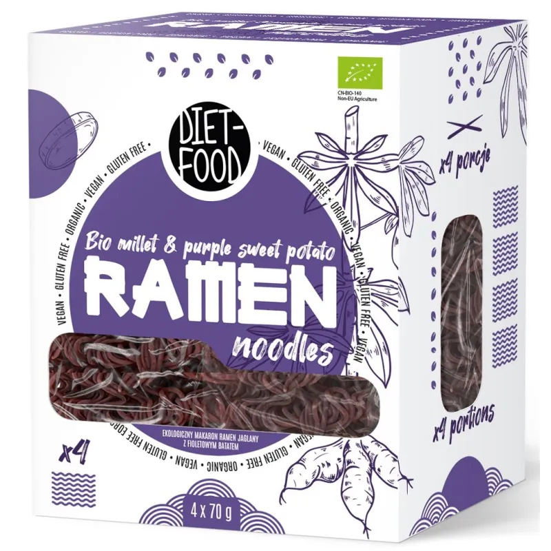 MAKARON (JAGLANO - RYŻOWY Z BATATEM FIOLETOWYM) RAMEN BEZGLUTENOWY BIO 280 g - DIET-FOOD