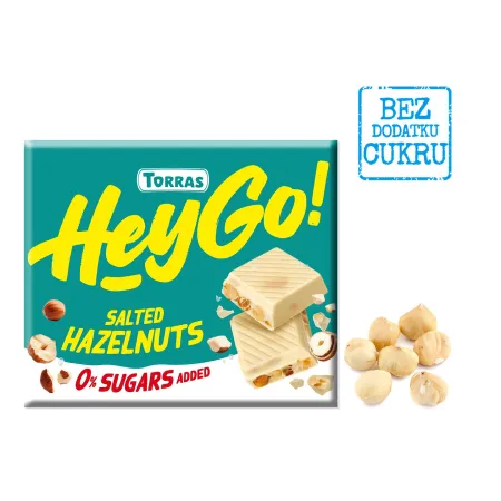 CZEKOLADA BIAŁA Z ORZECHAMI LASKOWYMI I SOLĄ MORSKĄ BEZ DODATKU CUKRÓW BEZGLUTENOWA 60 g - TORRAS
