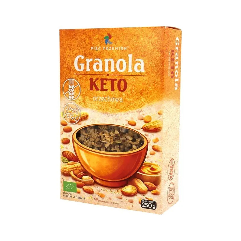 GRANOLA ORZECHOWA BEZ DODATKU CUKRÓW BEZGLUTENOWA KETO BIO 250 g - PIĘĆ PRZEMIAN