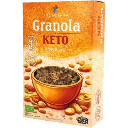 GRANOLA ORZECHOWA BEZ DODATKU CUKRÓW BEZGLUTENOWA KETO BIO 250 g - PIĘĆ PRZEMIAN