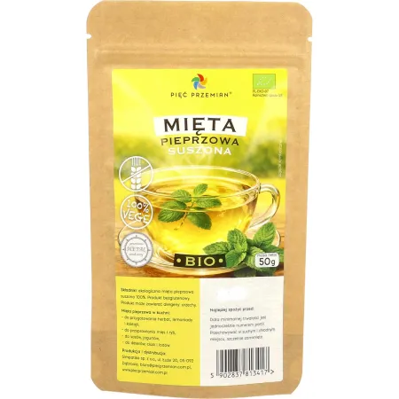 HERBATKA Z MIĘTY PIEPRZOWEJ BEZGLUTENOWA BIO 50 g - PIĘĆ PRZEMIAN