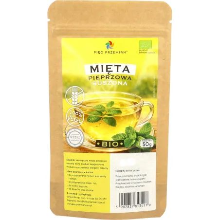 HERBATKA Z MIĘTY PIEPRZOWEJ BEZGLUTENOWA BIO 50 g - PIĘĆ PRZEMIAN