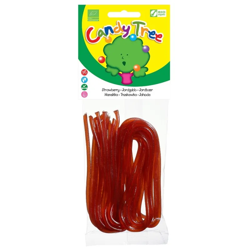 ŻELKI NITKI TRUSKAWKOWE BEZGLUTENOWE BIO 75 g - CANDY TREE