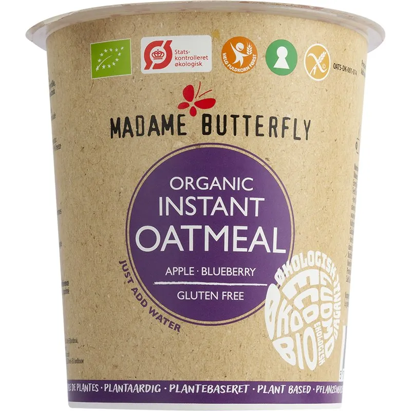 OWSIANKA BŁYSKAWICZNA JABŁKO - JAGODA BEZGLUTENOWA BIO 55 g - MADAME BUTTERFLY