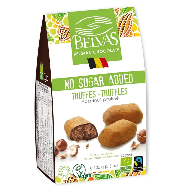 Czekoladki Belgijskie Trufle z Orzechami Laskowymi BIO 100 G - Bez Cukru i Glutenu