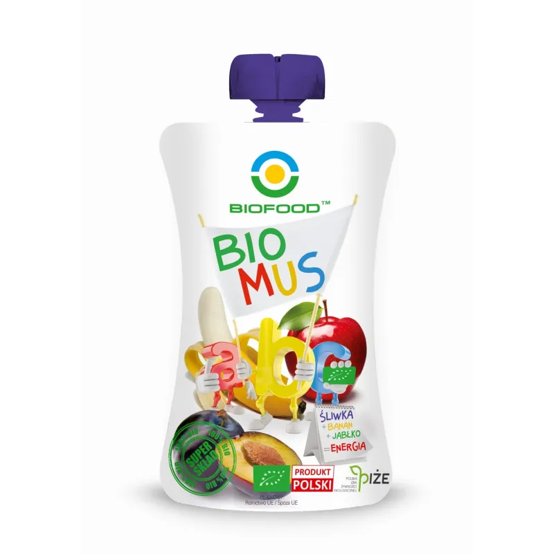 Mus Śliwkowo-Bananowo-Jabłkowy BIO 90 g - Bezglutenowy, Bez Cukru - Bio Food